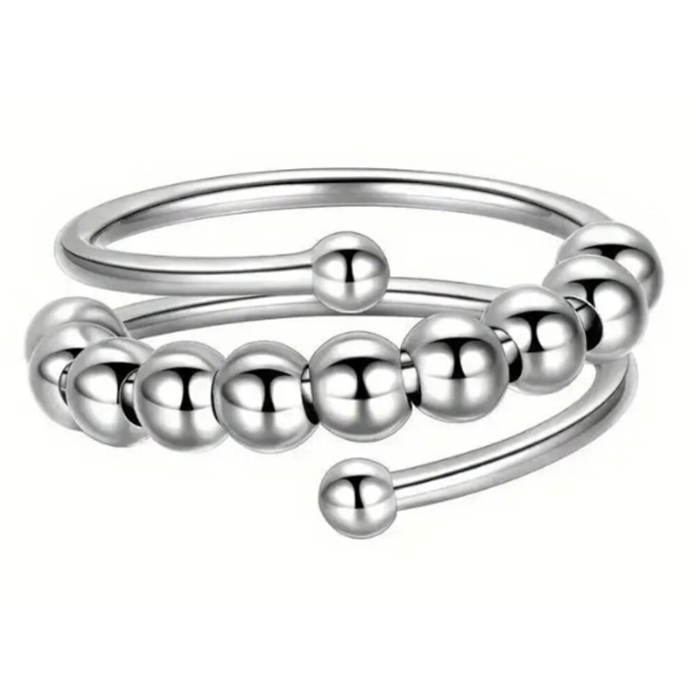 Silver - Sensory, Fidget, Spinner, or Worry Ring -  Adjustable Sizing